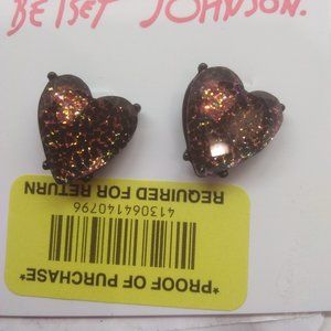 Betsey Johnson New Amber Heart Earrings